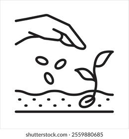 Direct Seeding Icon. Methods Of Planting. Vector Editable Stroke