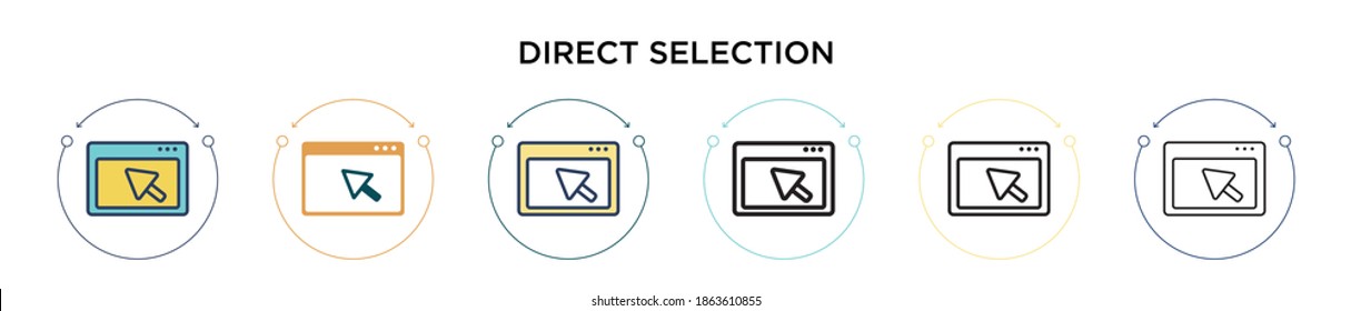 Direct selection icon in filled, thin line, outline and stroke style. Vector illustration of two colored and black direct selection vector icons designs can be used for mobile, ui, web