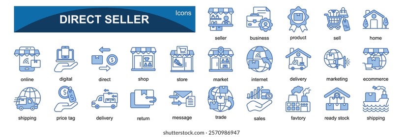  Direct seller icons sets with blue  design 25 icons