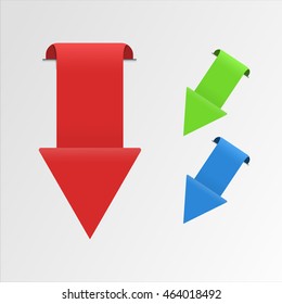 Direct shaped vector arrows. Rounded sticker that can be used as a bookmark. 