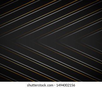 Direction of abstract gold arrow shadows. abstract on the black background of futuristic modern design