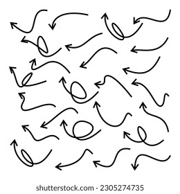 direction or arrow doodle icon set, line design on white background. ornaments for various designs	