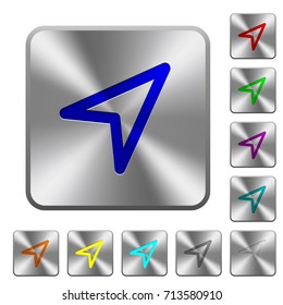 Direction arrow engraved icons on rounded square glossy steel buttons