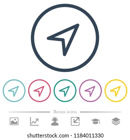 Direction arrow flat color icons in round outlines. 6 bonus icons included.
