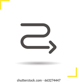 Direction arrow glyph icon. Drop shadow direction silhouette symbol. Winding arrow. Negative space. Vector isolated illustration