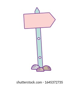 direction arrow guide post with rocks cartoon vector illustration