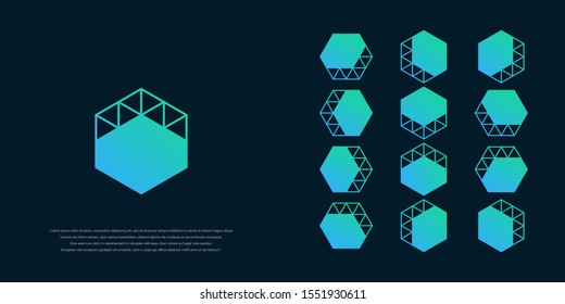 Direction arrow with hexagon abstract logo design. Delivery, Web, Digital, Marketing, Network icon. construction concept. -vector