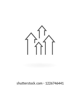 Direction arrow up icon. Growth chart icon, Upload symbol. Arrows thin line icon