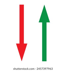 Direction arrow icon. Red and green thin vertical arrow icon, vector. Arrow icon design for web site app, design, logo. Vector illustration.