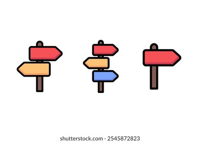 Direction arrow icon set. Guidance, navigation, information concepts. Colored outline vector design isolated illustration.
