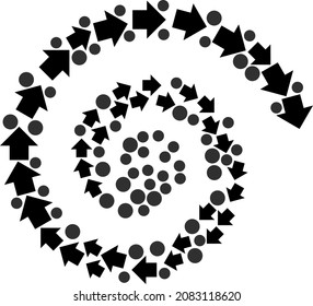 Direction arrow icon spiral mosaic. Direction arrow elements are combined into cycle mosaic structure. Abstract cycle is done from random direction arrow icons.