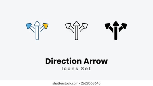 Direction Arrow Icons thin line and glyph vector icon stock illustration