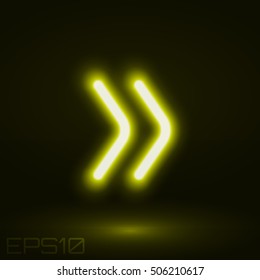 Direction Arrow Neon Light Vector Illustration