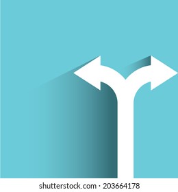 direction arrow sign, decision making concept, blue background, flat and shadow theme