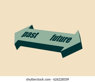Direction arrow sign. Pack arrow meaning past, forward arrow meaning future. Text concept on 3D arrow. Vector Illustration. Isometric icon