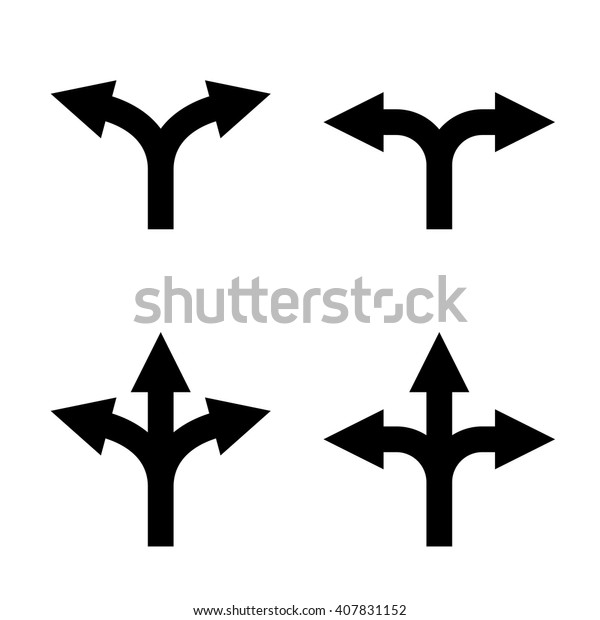 方向矢印の記号セット 不確実性の選択 方向が不明です 2方向矢印と3方向矢印の記号 二重矢印と三重矢印 白い背景に ベクターイラスト のベクター画像素材 ロイヤリティフリー