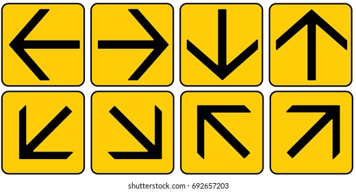 Direction Arrow Signs Set Yellow. Vector.