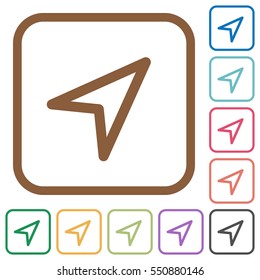 Direction arrow simple icons in color rounded square frames on white background