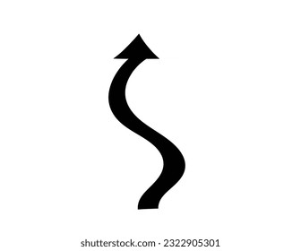 a direction arrow that twists and turns wavy against a white background