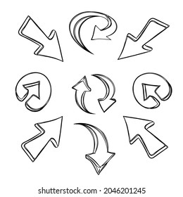 Direction arrows. Bright and contoured images. Set of arrows for sites and games. Label stickers banners tag set collection, frame, sticker, price tag. Isolated vector objects.