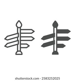 Direction arrows column line and solid icon, navigation concept. Vector graphics. City directional pointer sign on white background, outline style icon for mobile or web design