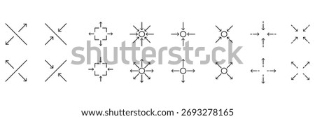 Direction arrows, expand and contract, outward inward flow, navigation pointer, abstract interface, move control, icon vector illustration