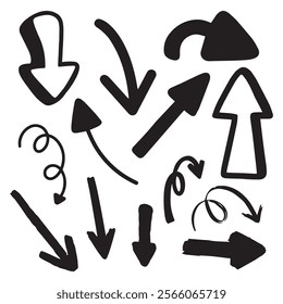 Direction and arrows hand drawn with stroke for element, icon and illustration. Black and white