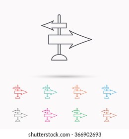 Direction arrows icon. Destination way sign. Travel guide symbol. Linear icons on white background.