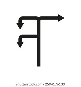 Direction arrows icon. Navigation vector element. Multiple path choice. Minimalist black sign. EPS 10.
