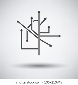 Direction Arrows Icon auf grauem Hintergrund, runder Schatten. Vektorgrafik.