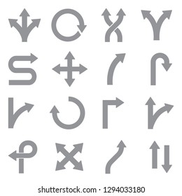 Direction Arrows Icons. Gray Flat Design. Vector Illustration. 