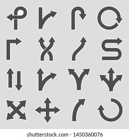 Direction Arrows Icons. Sticker Design. Vector Illustration.