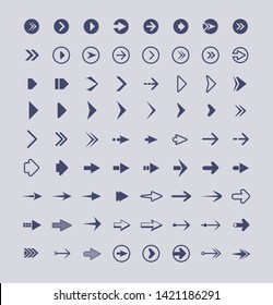 Direction arrows. Infographic web buttons signs and icons vector arrows collection isolated. Illustration of arrow next, web pointer straight, pointed indicator