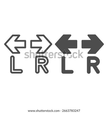 Direction arrows line and solid icon, driver license concept. Vector graphics. Right and left of road direction, pointers sign on white background, outline style icon for mobile or web design