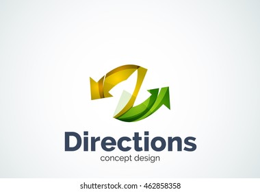Plantilla de logotipo de flechas de dirección, icono comercial elegante abstracto