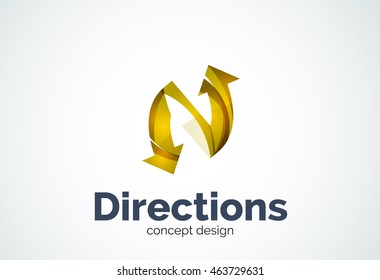 Direction arrows logo template, abstract elegant business icon