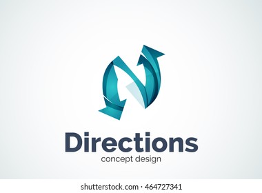 Direction arrows logo template, abstract elegant business icon