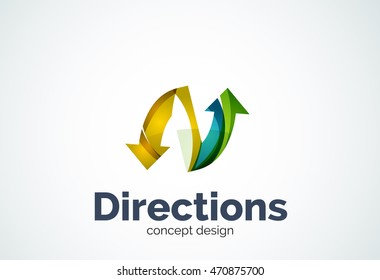 Plantilla de logotipo de flechas de dirección, icono comercial elegante abstracto
