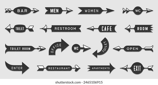 Direction arrows. Navigation guide route pointers recent vector arrow signs with text