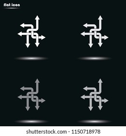 Direction arrows sign flat grayscale vector icon. Movement in an unknown direction. Uncertainty choice.