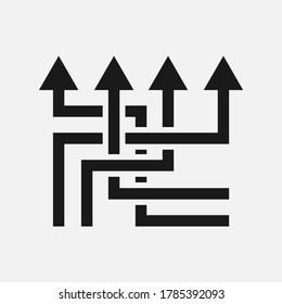 Direction arrows sign. Movement in an unknown or alternative path. Uncertainty choice. Intersection of opportunities vector icon.