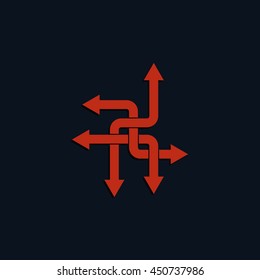 Direction arrows sign. Movement in an unknown direction. Uncertainty choice.
