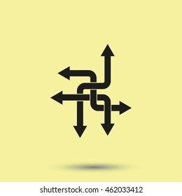 Direction arrows sign. Movement in an unknown direction. Uncertainty choice.