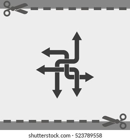 Direction arrows sign. Movement in an unknown direction. Uncertainty choice.