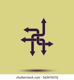 Direction arrows sign. Movement in an unknown direction. Uncertainty choice.