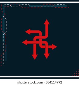 Direction arrows sign. Movement in an unknown direction. Uncertainty choice.