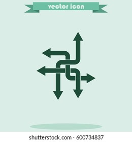 Direction arrows sign. Movement in an unknown direction. Uncertainty choice.