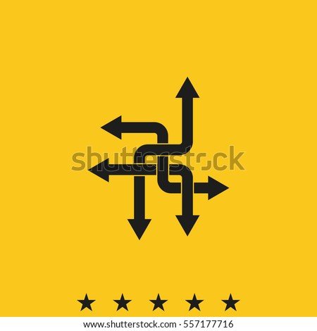 Direction arrows sign. Movement in an unknown or alternative path. Uncertainty choice. Intersection of opportunities vector icon.