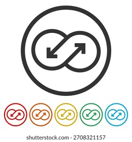 Direction arrows for transfer icon. Set icons in color circle buttons
