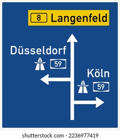  Direction to Autobahn routes with city names and highway or Autobahn numbers. The yellow-colored name indicates the federal highway route to the mentioned city. The main color of the sign is blue, so